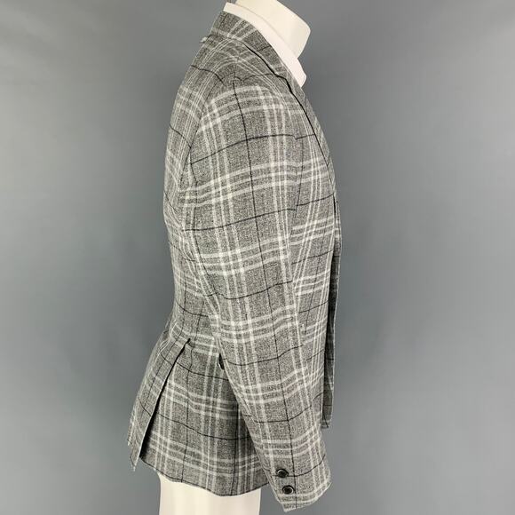 BLACK FLEECE Size 40 Light Grey Plaid Silk Blend Sport Coat - Picture 3 of 8